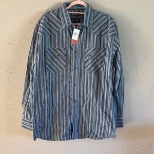 Men's Gray Striped Casual Button Down Shirt